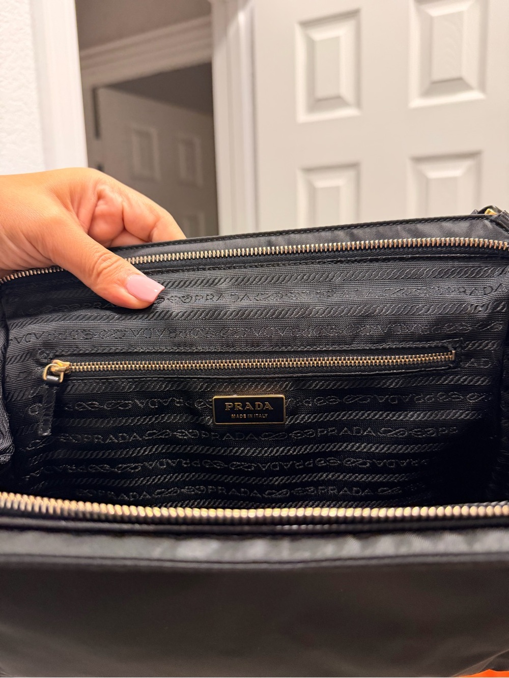 Prada Black Nylon Shoulder Bag with Gold Triangle Logo - Picture 2 of 4